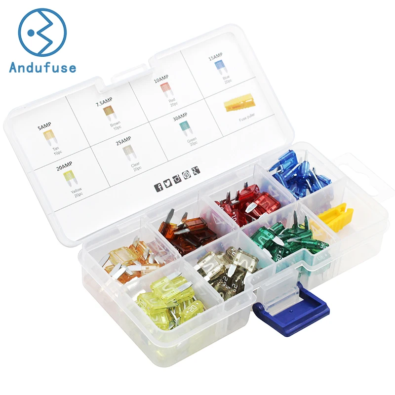 140 Pieces Fuses Automotive - Standard MINI Blade Car Fuse Kit, Auto Fuse Assorted for Marine, RV, Camper, Boat, Truck