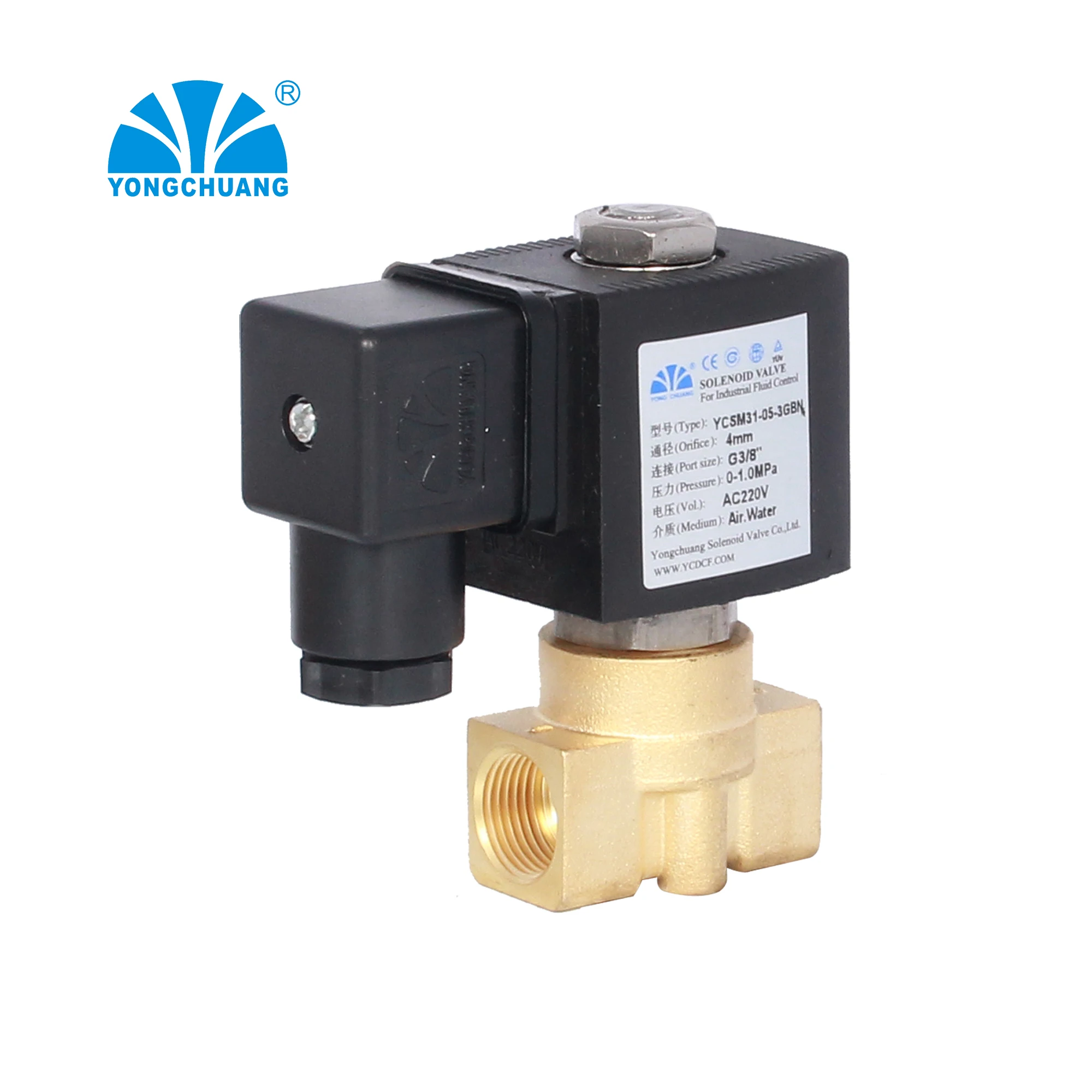 Yongchuang YCSM31 CE approved Brass stainless steel water direct acting solenoid valve 12v 24v dc