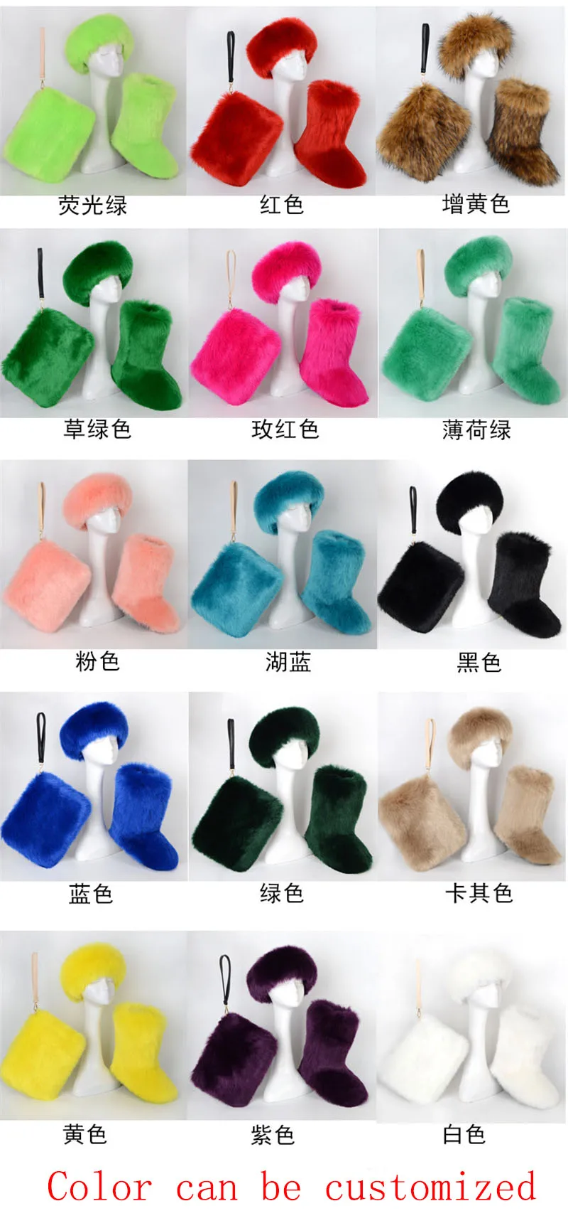 IDOIT Hot Selling Women Shoes Faux Fluffy Fur Snow Boots With Matching Purse And Headband Set Snow Fur Boots Women Shoes