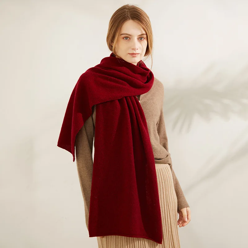 50% lambs wool 50% yak wool winter men women scarf plain knit neck warmer luxury elegant ladies rolled edge wool scarves stoles