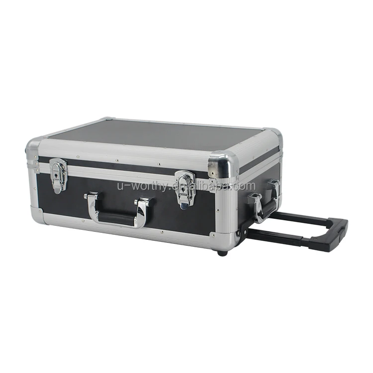 Premium Custom Large Size Extrusion Metal Frame Hard Aluminum Trolley Suitcase Instrument Tools Carry Case with Foam and Wheels