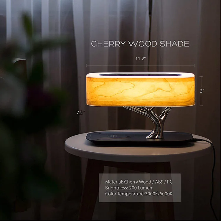 2022 new imported wood charger wireless qi lamp speaker playback tree of light for living room bedside ornaments
