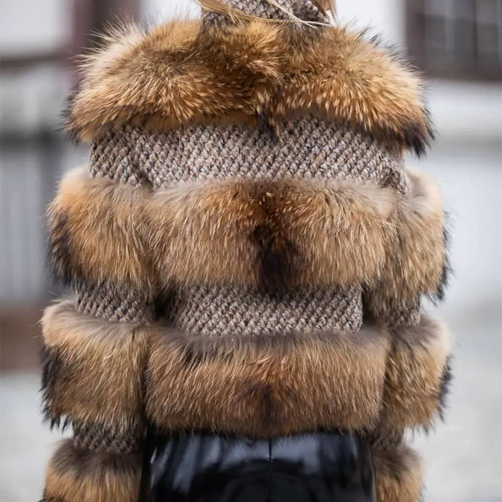 Black Blue White Natural Brown Cropped Racoon Top Fur Coat Shaggy Genuine Raccoon Fur Jacket For Sale Cheap