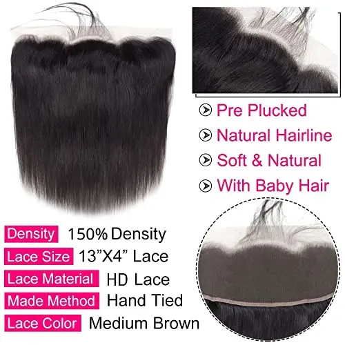 AMLHAIR brazilian hair natural color silky straight pre plucked baby hair line 13x4 13x6 HD swiss lace closure frontal