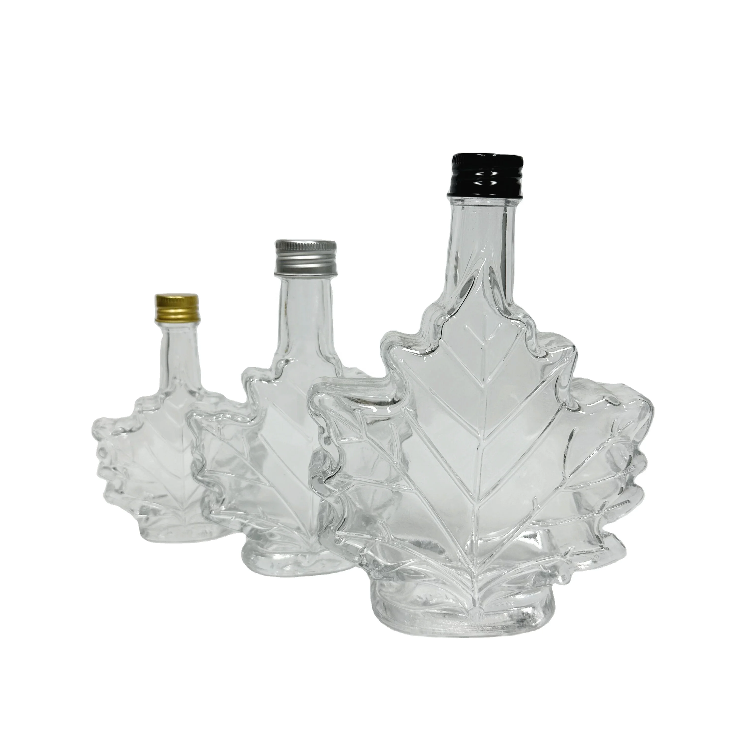8oz 250ml maple leaf shape glass maple syrup bottle with child proof top and custom tag