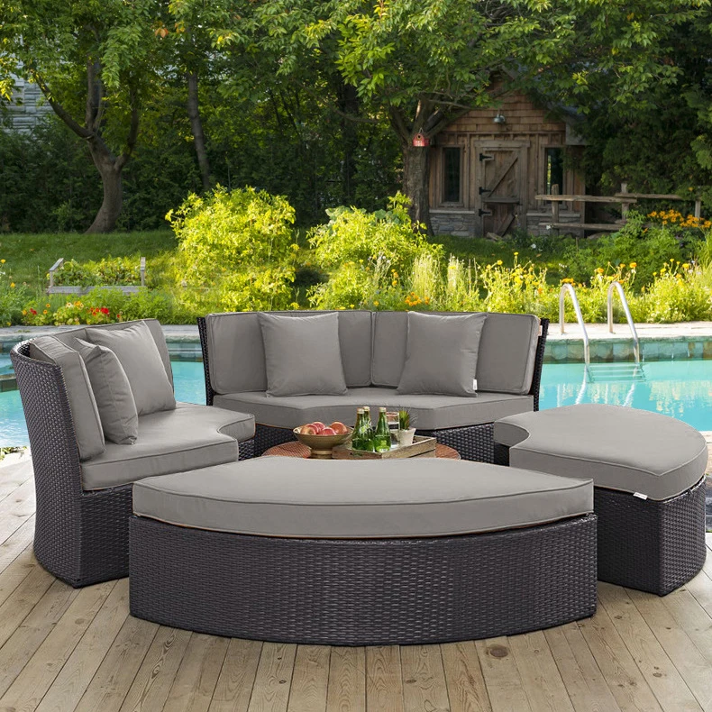 Modular Sofa Outdoor Garden Sofa Set Outdoor With Height Adjustable Lifting Table Round Shape Garden Sofa Set Outdoor Sundbed