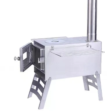 201 Stainless Steel Small Size High Chimney Outdoor Wood Burning Pellet Charcoal Picnic Tent Stove for Camping