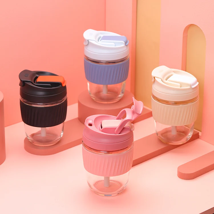 HY3 360ML 12oz  Glass water bottle  coffee hand cup travel drink mug with straw