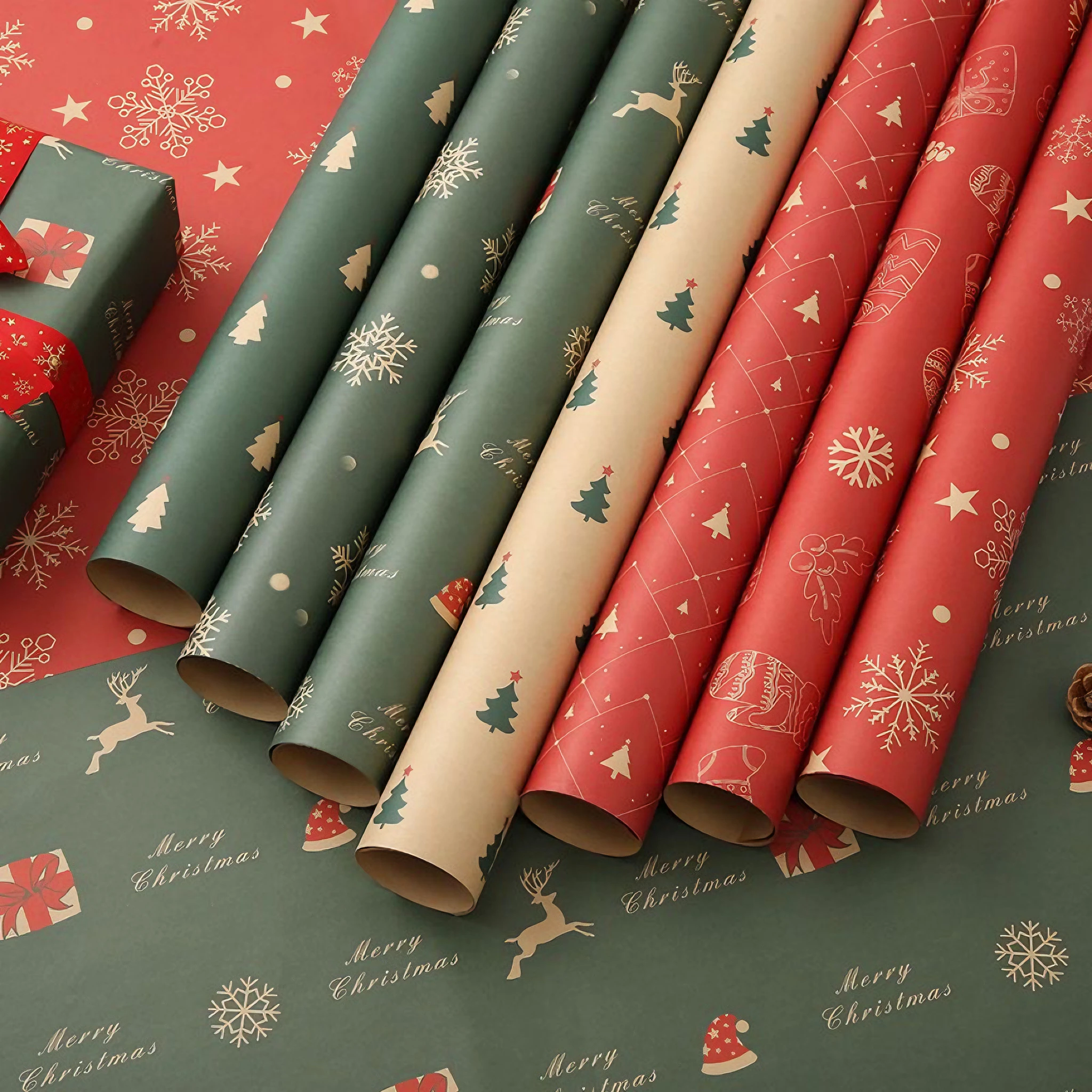 2024 Wholesale New High Quality Christmas Snowman Models Fruit Flowers Gift Wrapping Paper