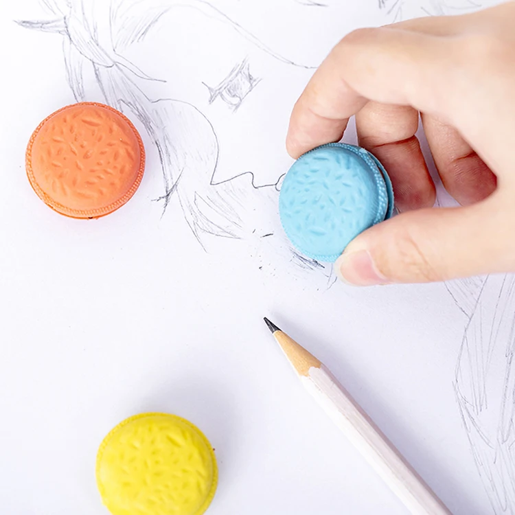 Candy colors cartoon small food eraser custom macaron japanese hi polymer block eraser kids food rubber 3d eraser
