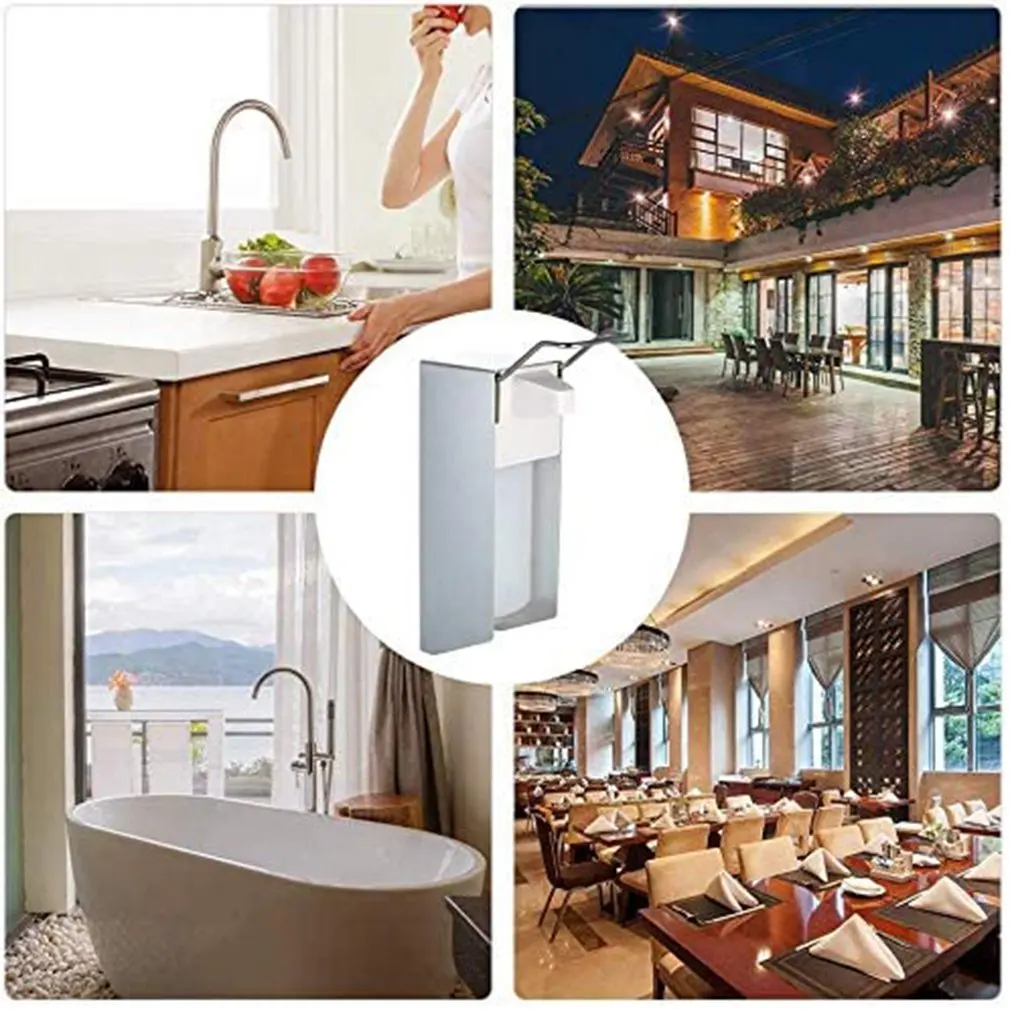 1000ML Wall-mounted Manual  Dispenser, Elbow Pressure Short Lever Stainless Steel Drip Type Press for Kitchen Bathroom