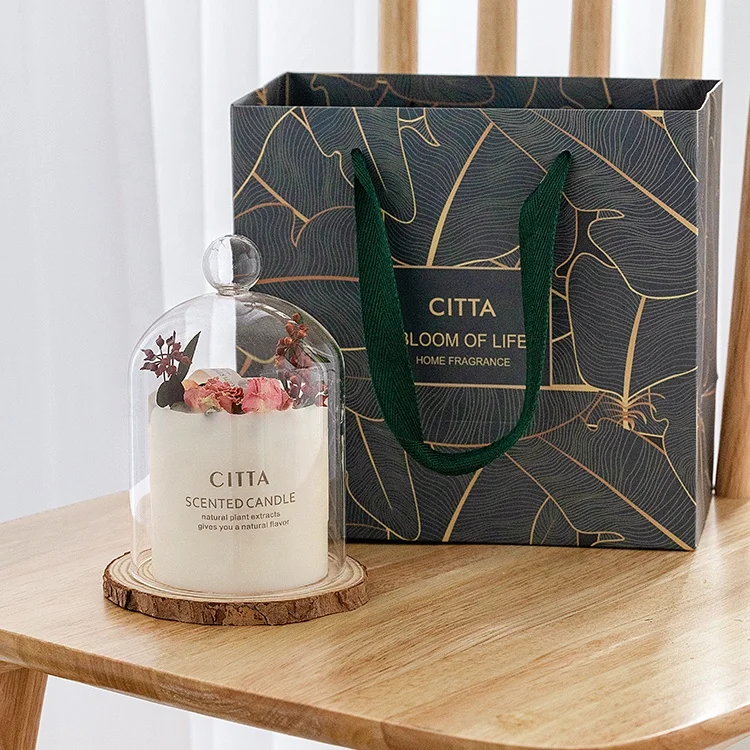 2024 Hot Selling  Aromatherapy Vanilla Dried Flower Soy Wax Scented Candle With Glass Jar Tin Gift Box