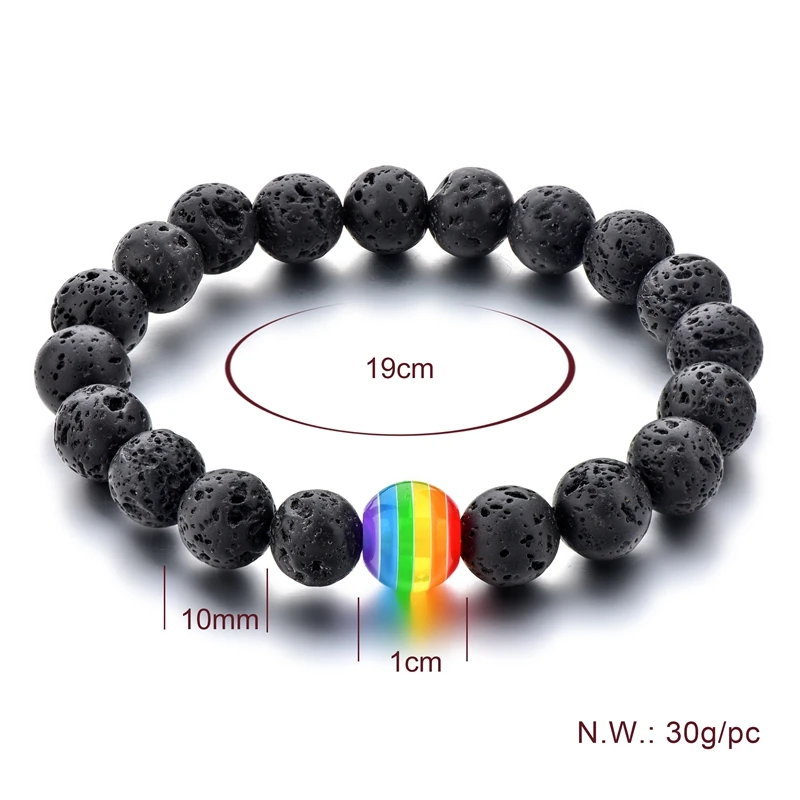 Hot Selling Resin Beads Beaded Lava Stone Bracelet ,Rainbow Color Gay Pride Bracelet