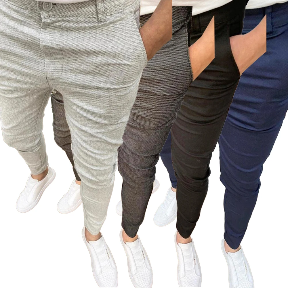 Fashion Casual Pencil Pants Mens Four Seasons Button Fly Slim Fit Trousers Men Quick Drying Pants