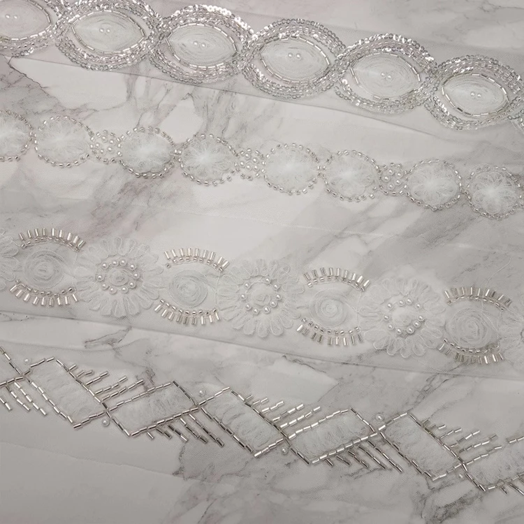 White heavy stitching bead wedding dress accessories mesh hand sewn bead leaves high-grade barcode DIY neckline