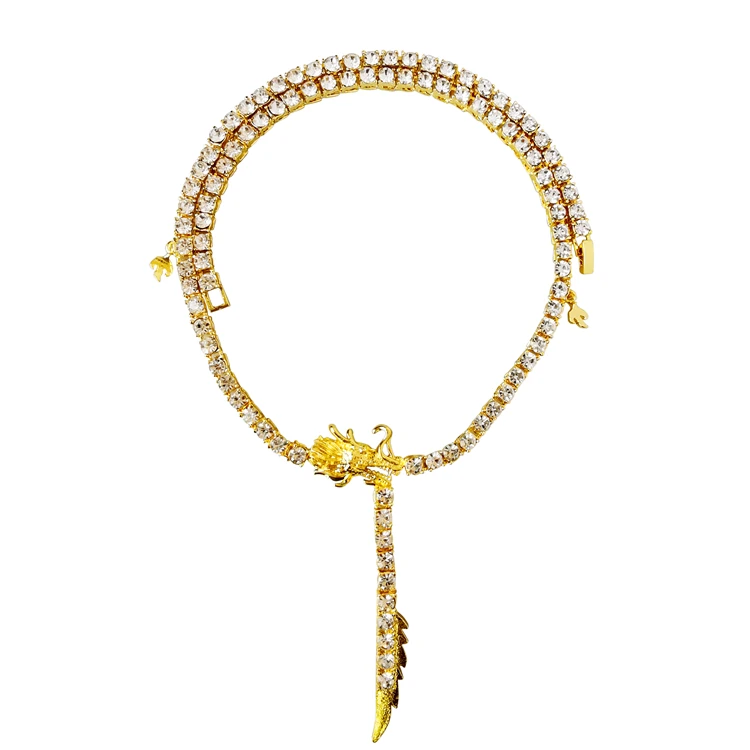 Hot Trend Diamond Dragon Clasp 14K 18K Gold Tennis Chain Necklace
