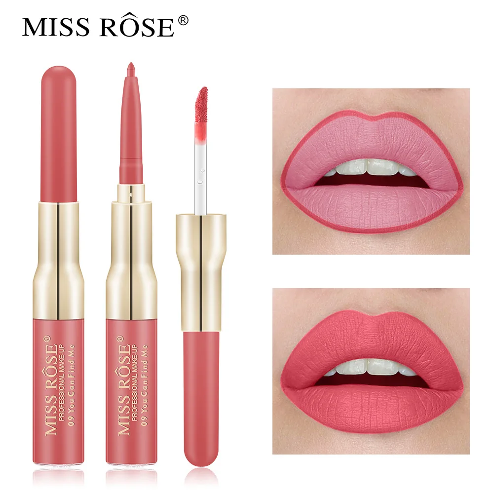 RTS MISS ROSE 12 colors pigmented Long lasting Waterproof Lip gloss matte vegan Moisturizing 2 in 1 lip gloss and lip liner