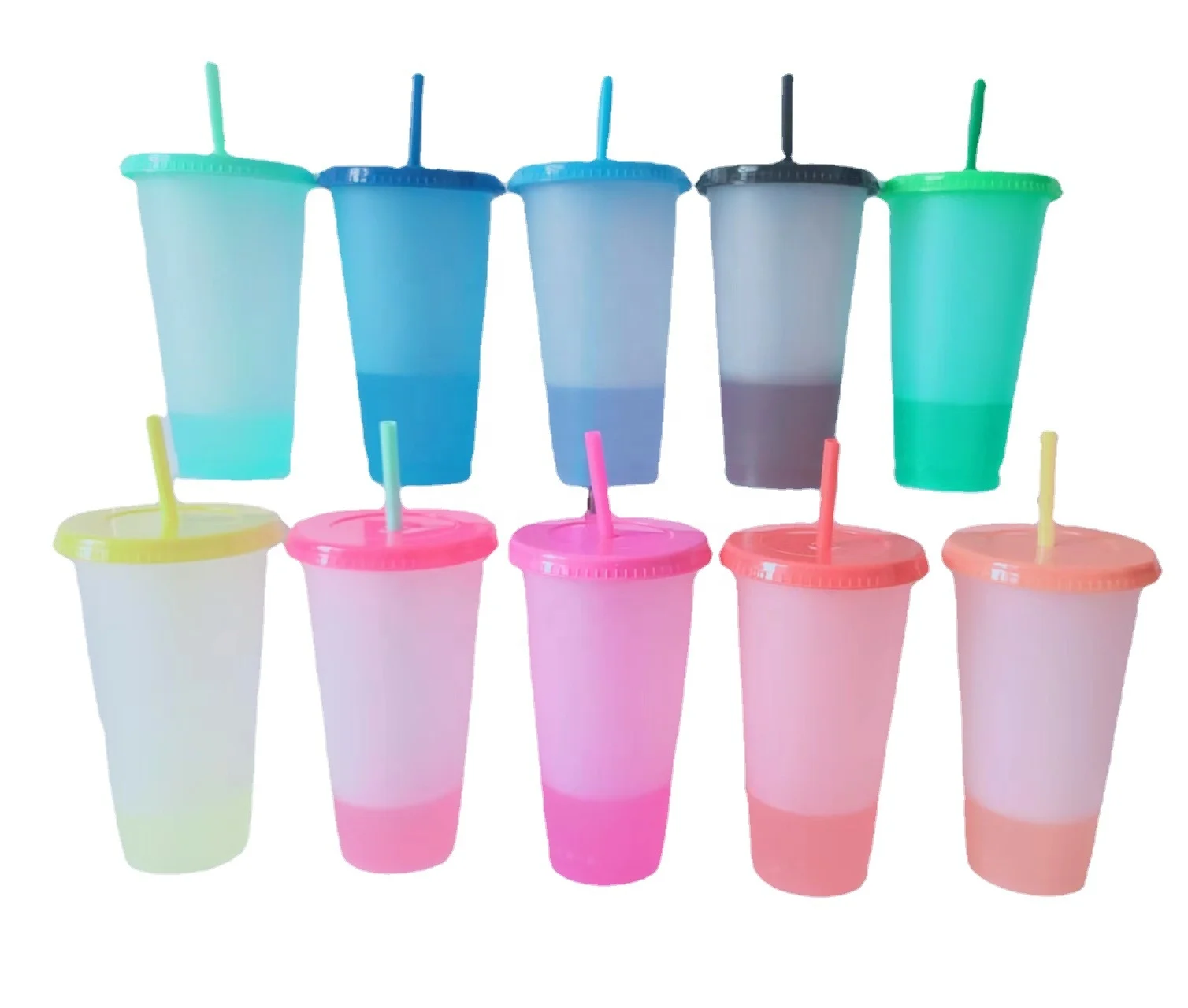 Reusable BPA free Custom Promotion Stadium Mood Color Cup plastic coffee cup cold water color changing cup with lid and straw