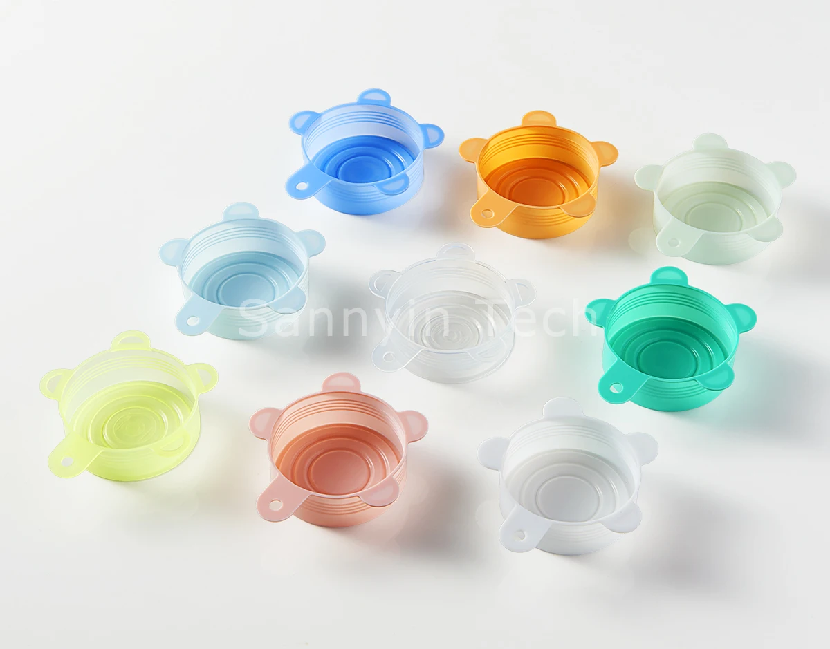8-pack food grade environmentally friendly reusable silicone stretch cover food seal lid bowl with flexible food wrapper