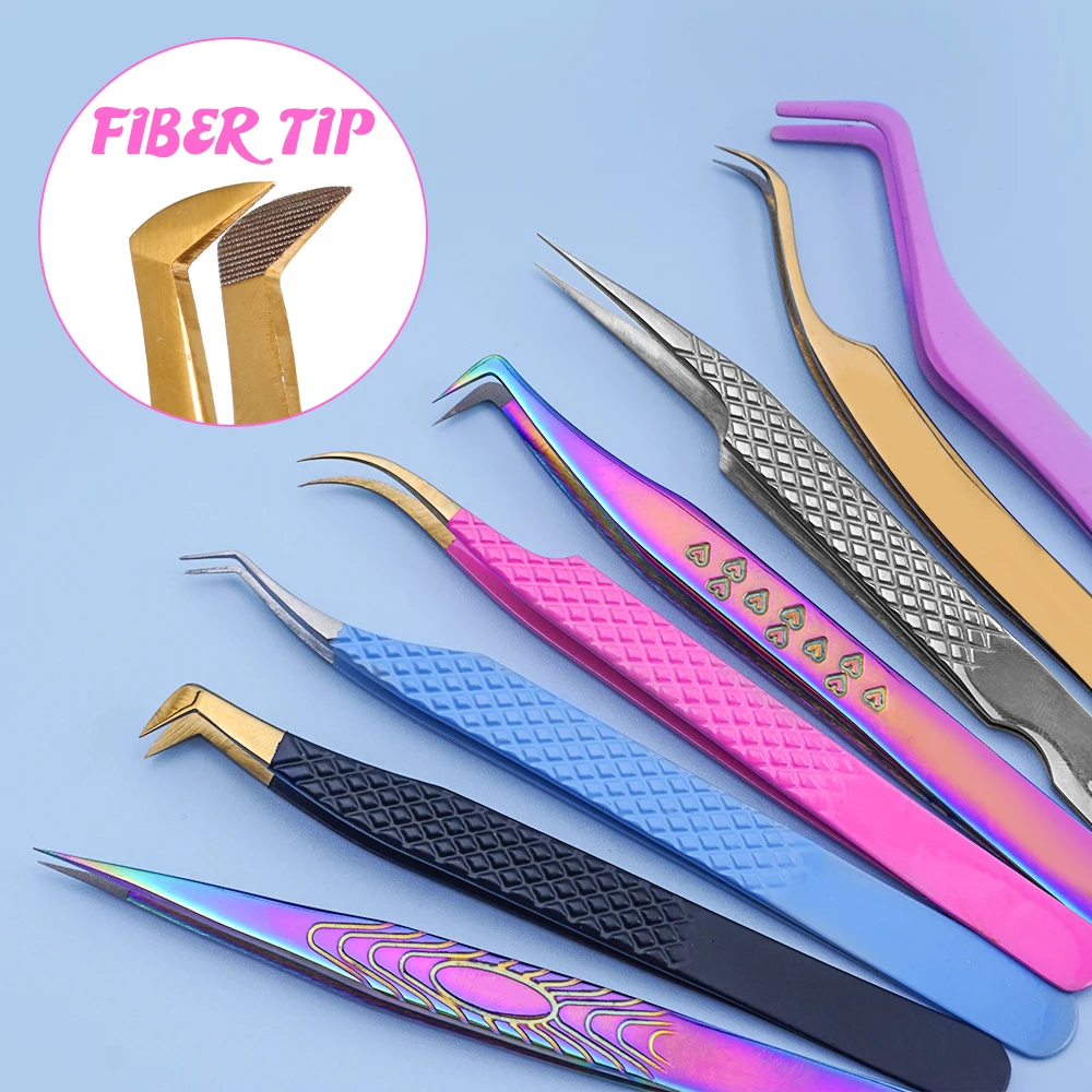 lash extension tweezers lash tweezers private label custom logo 90 degree fiber tip eyelash tweezer