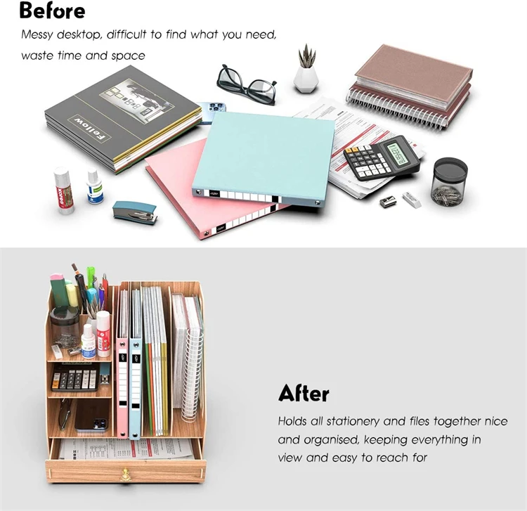 Tonsmile Hot Selling Modern Cherry Wooden Office A4 Stationery Desk Organiser