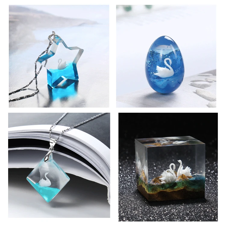 A42 3D cygnet hand DIY crystal drop glue mold accessories, 3D Swan fillings lake view Mini creative jewelry