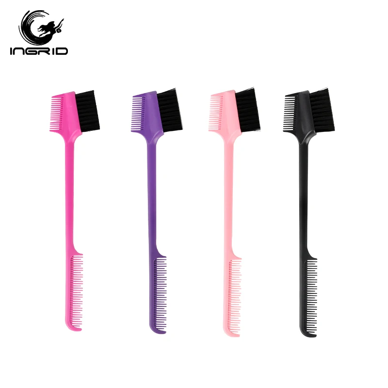custom logo plastic nylon bristle hair edge control brush  Double Sided Edge Control Hair Comb brush