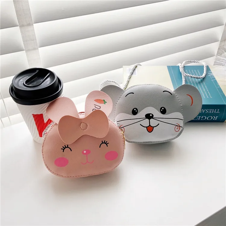 Colorful PU Mini Animal Coin Purse Cartoon Bunny Tiger Kids Messenger Bag Small Handbag Single Shoulder Bags For Girls