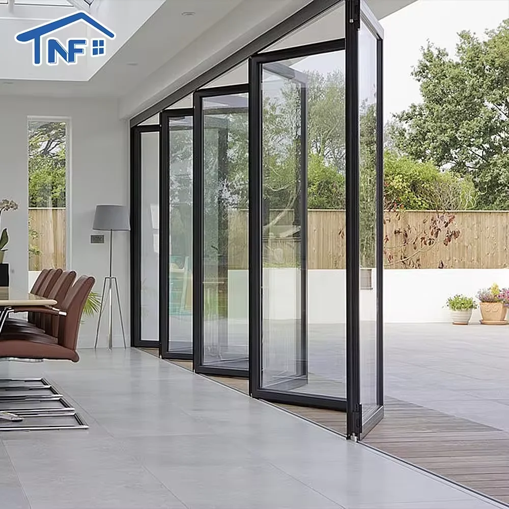 Aluminium 4 Panel Clear Glass Exterior Bifolding Door Germany Imported Hardware Folding Glass Door