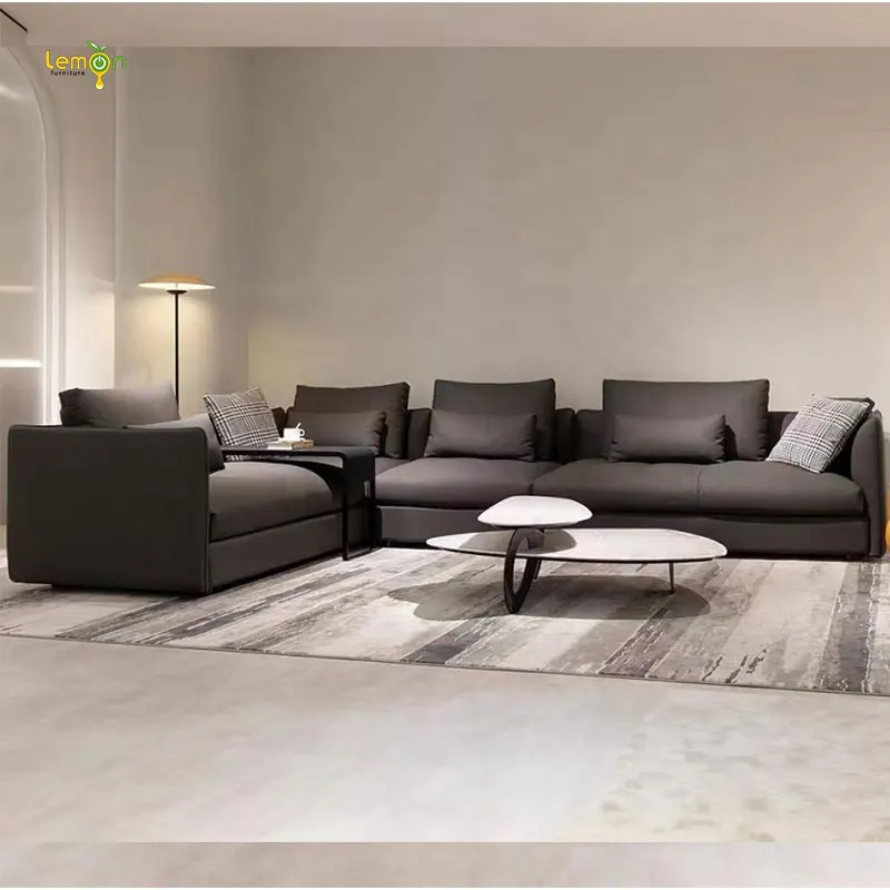 Old fashion italy design living room couch channel leather sectional sofa set for villa loft