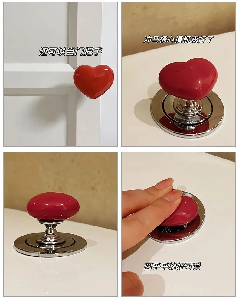 Cute Heart Shape Toilet Press Button Handle Long manicure exclusive Flushing Switch Accessories