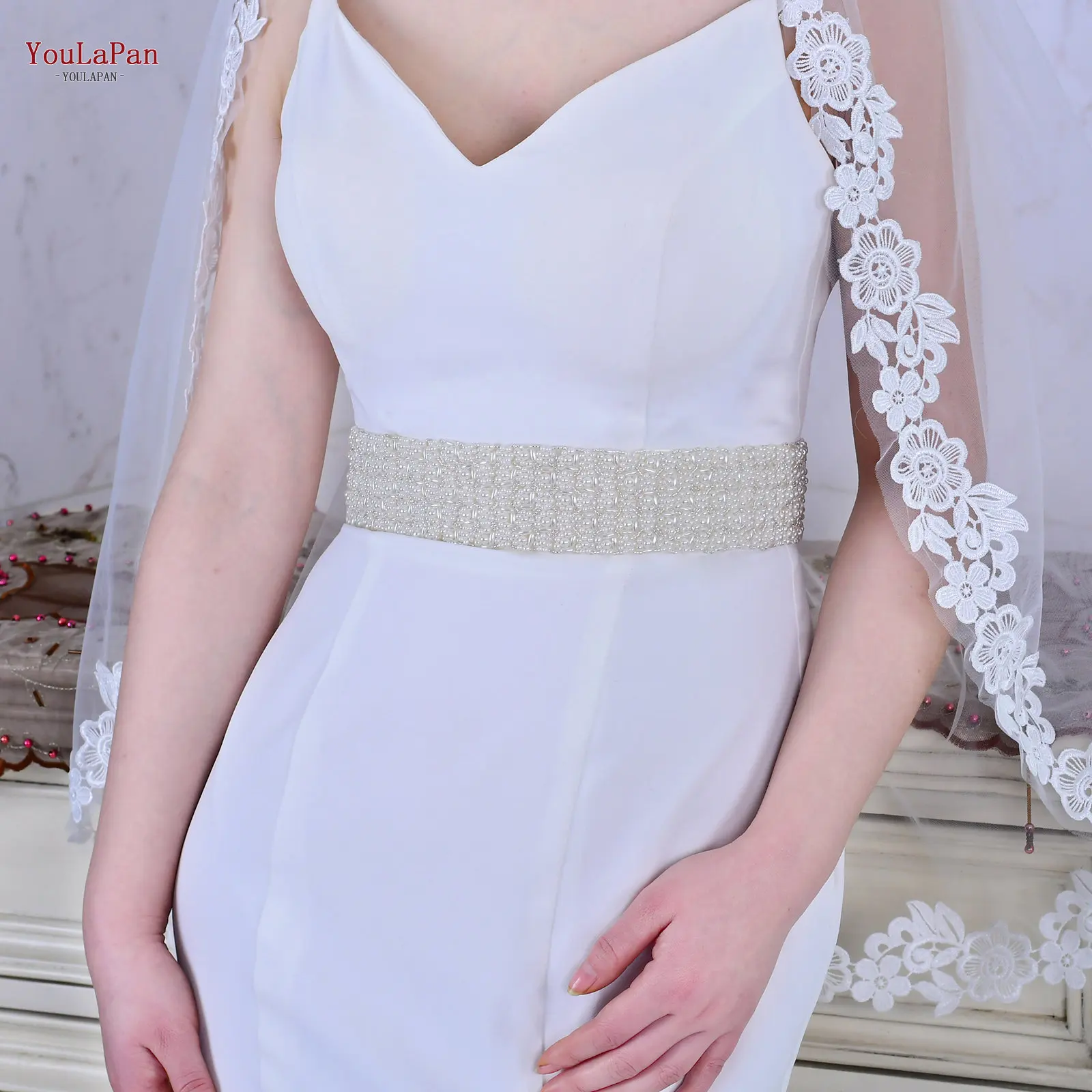 YouLaPan S20 Handmade Beaded Belts Ivory Dense Pearl Wide Belts Bridal Wedding Waist Accessories Women Evening Dress Ribbon Sash