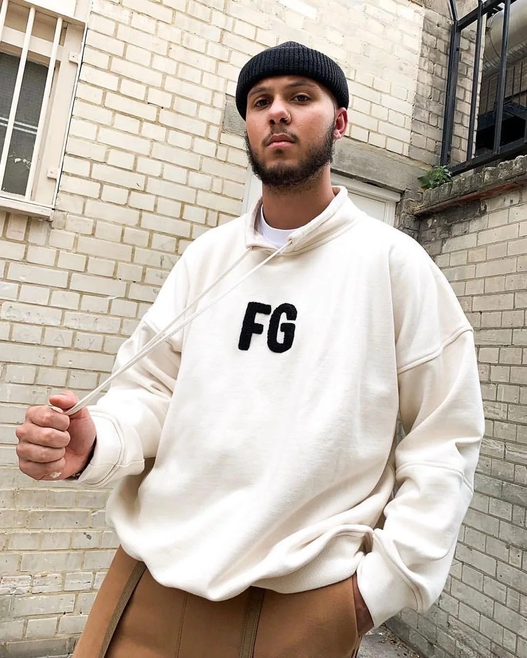 Stand up collar hoodie fear of god fog essentials FG flocking logo type cotton hoodie sweatshirts for men and women (1600296057894)
