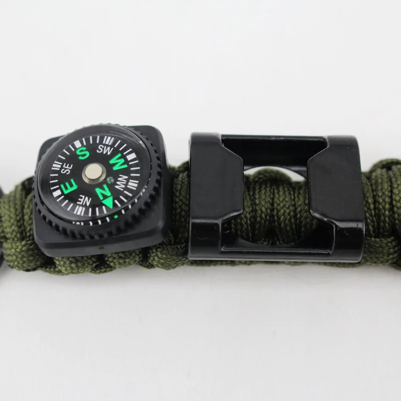 Green outdoor reflective seven-core umbrella rope hand-woven mountaineering hawk button key chain compass bottle opener pendant