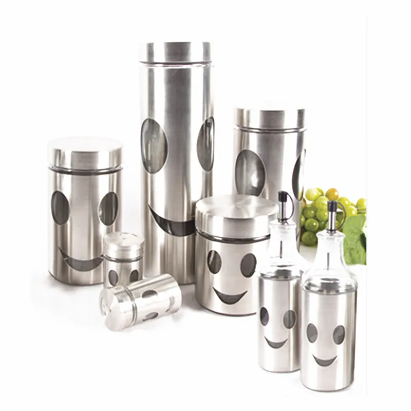 Hot Selling Silver Stainless Steel  Coating Food Glass Storage Jar  Oil Vinegar Bottle and Salt Pepper Shaker