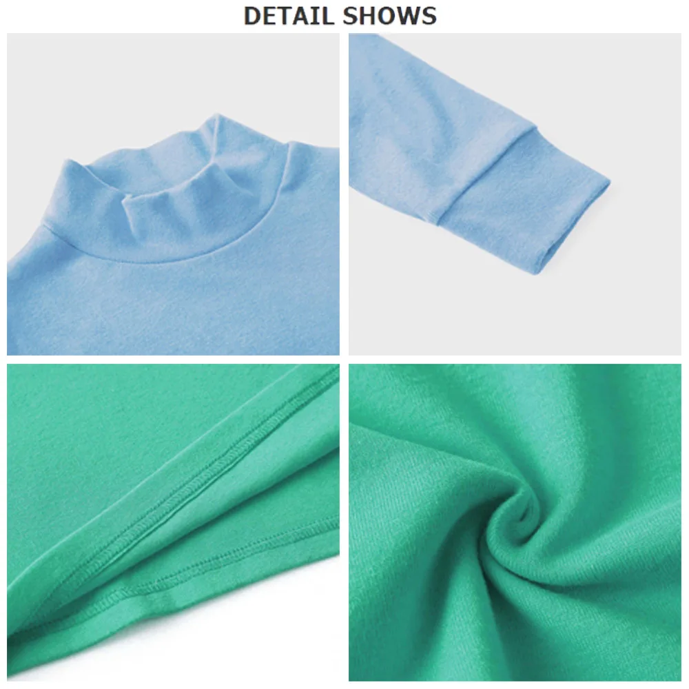 Autumn Custom Print Plain Long Sleeve Kids Unisex T Shirt Cotton Boys Mock Turtleneck Shirts