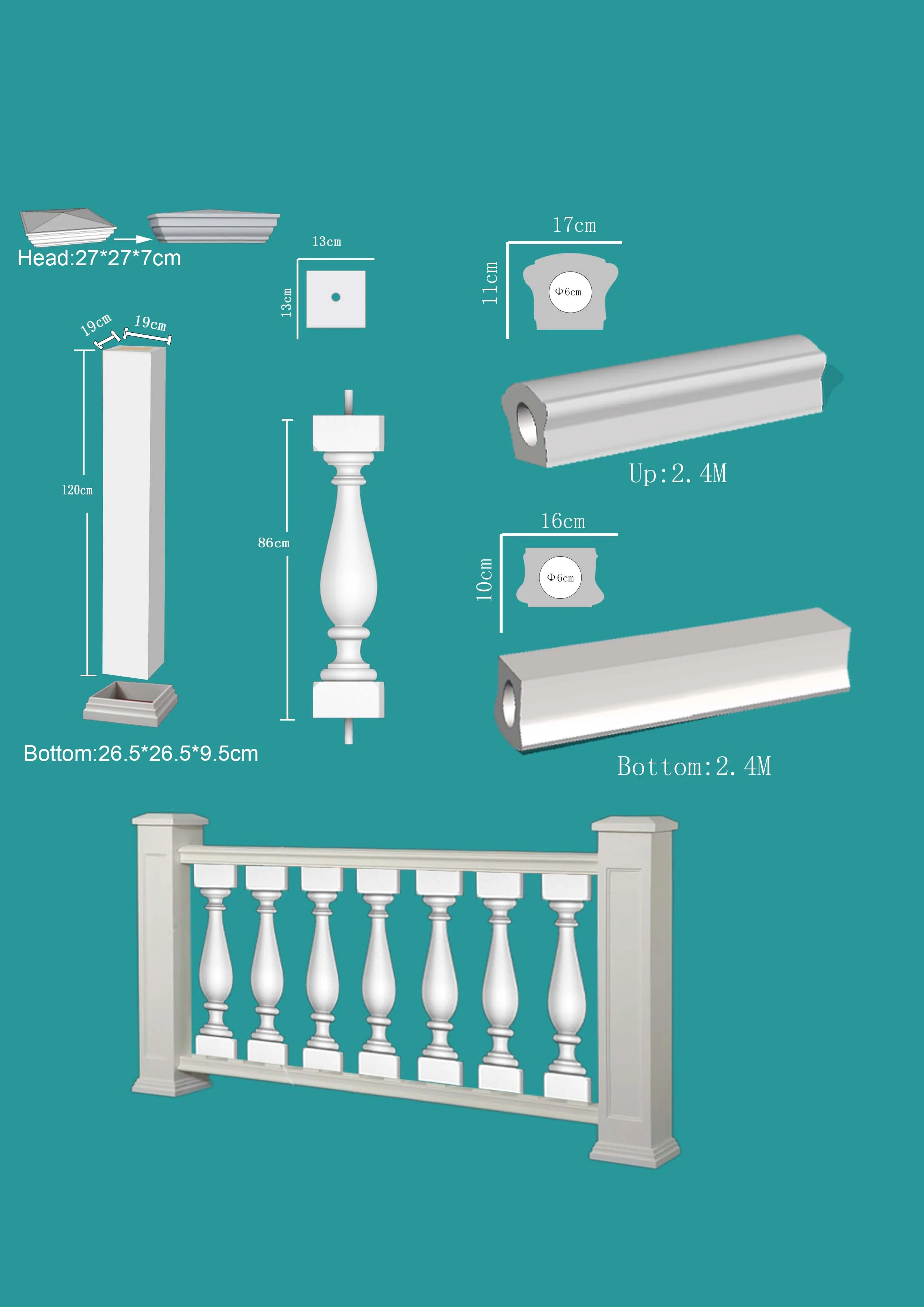 Wholesale polyurethane baluster mold  stair railing handrail balustrades handrails PU hand rail pu baluster Stair Rai