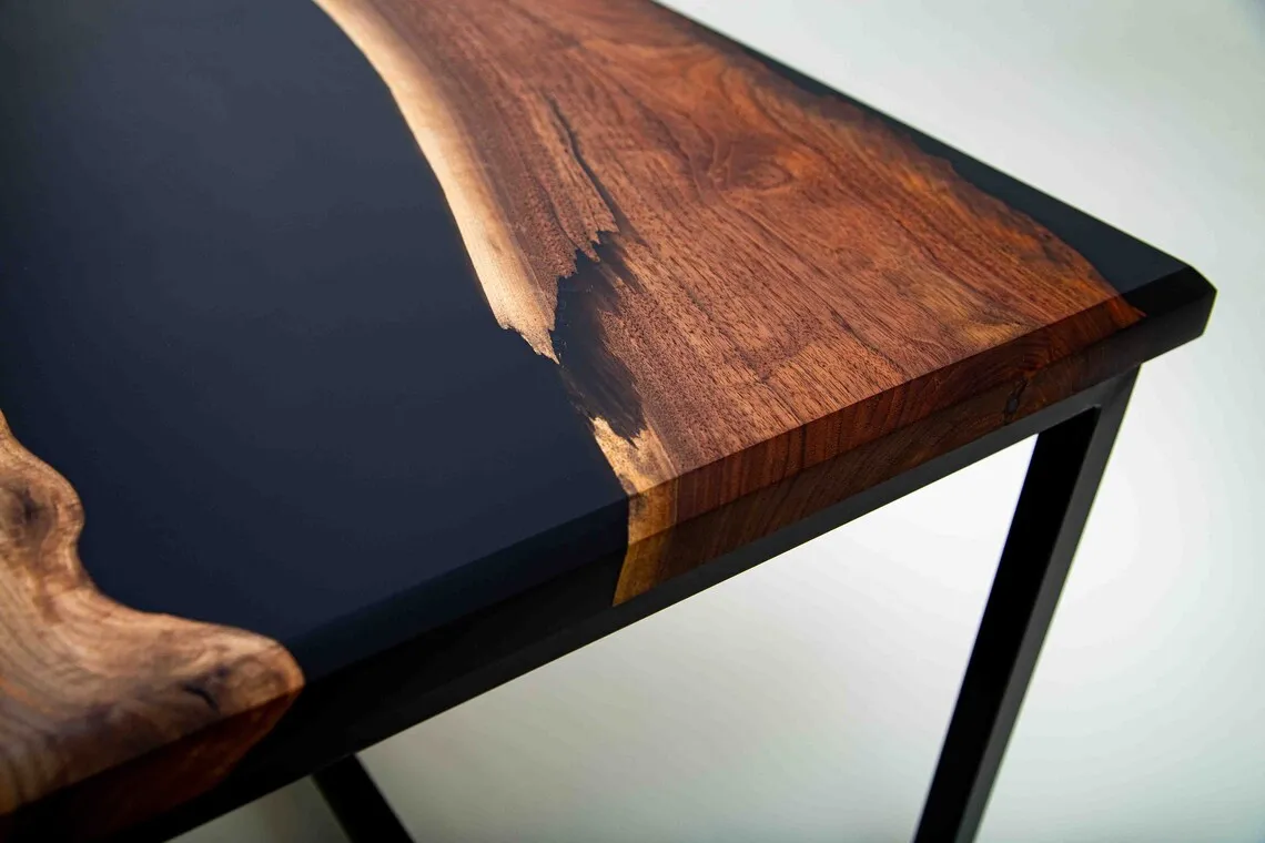 Factory Wholesale Epoxy Resin Table With Steel Legs From Walnut Slab For Dining Table And Office Table Custom Order