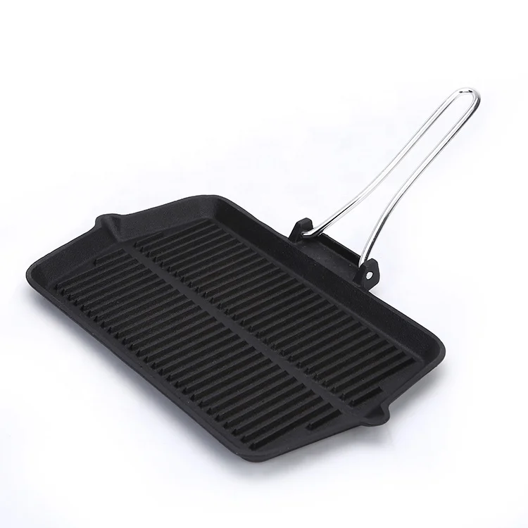 Foldable Large Frying Pan Non-Stick Portable Griddle Grill Pan with Folding Handle for Steak Meat Fish