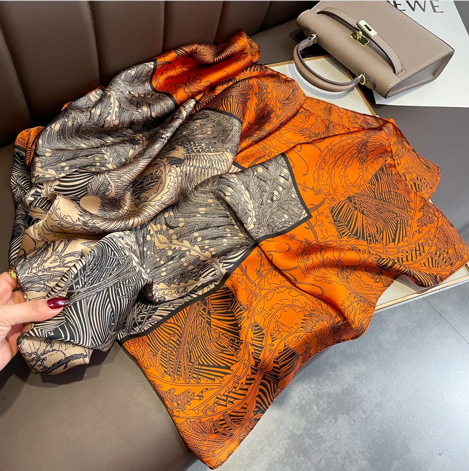 Newest printed soft Handkerchiefs thin light 90*90 square beach towel silk scarf