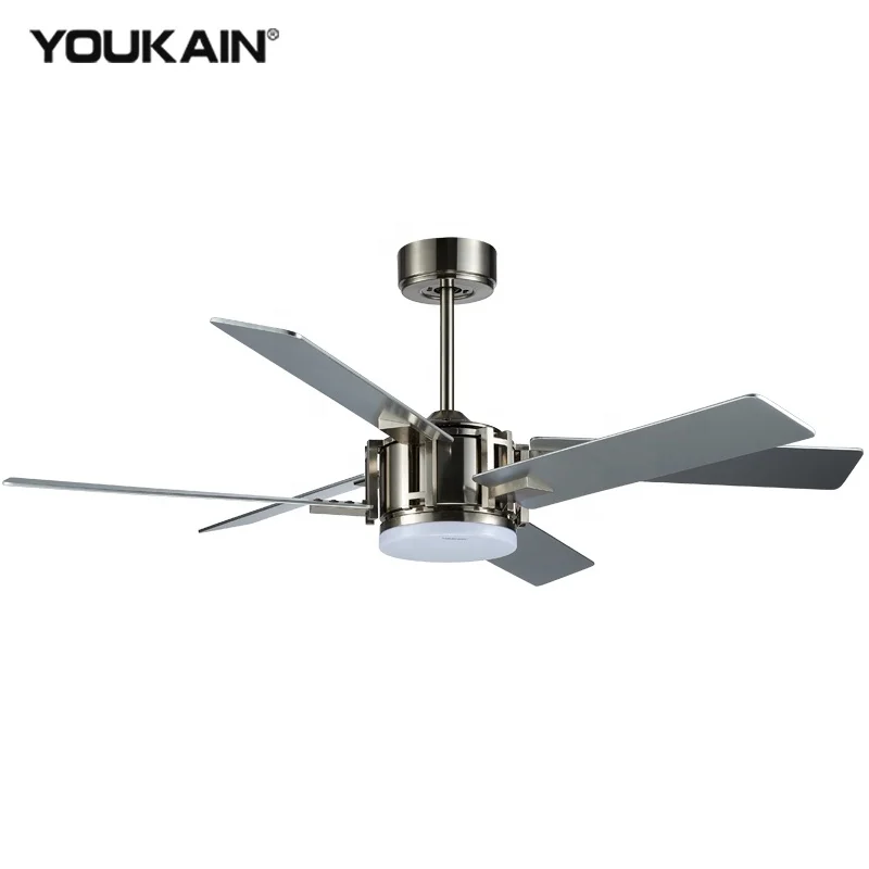 High quality fandelier MDF plywood DC brushed nickel ceiling fan silver design LED fancy 220v ceiling fan with light