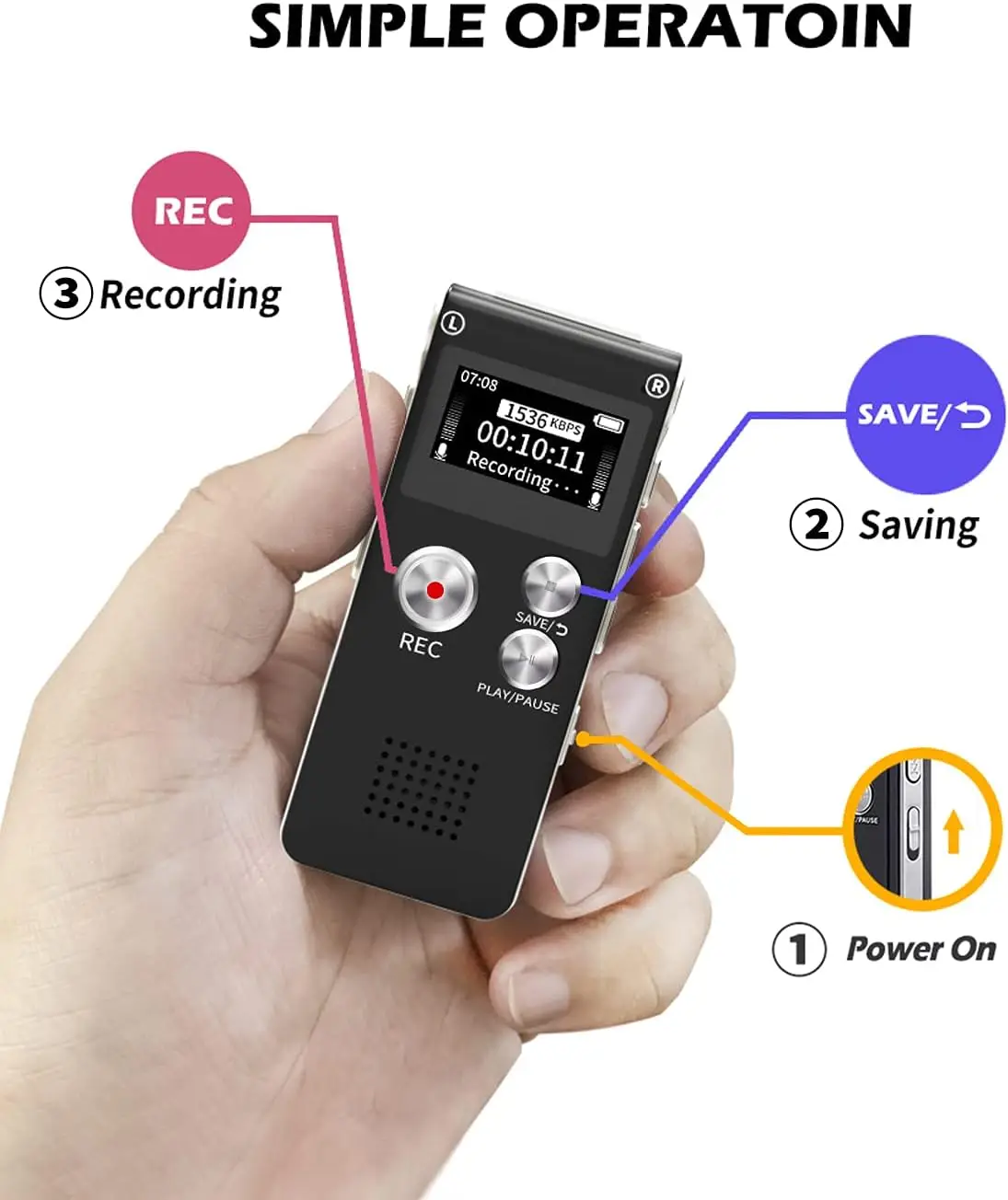 Digital Voice Recorder USB Rechargeable Dictaphone 8GB Memory Digital Audio Voice Recorder for Lectures Meetings