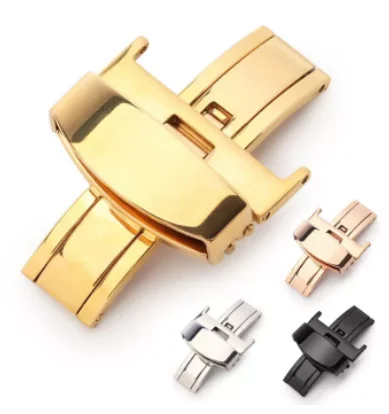 High Quality Stainless Steel Butterfly Deployment Watches Clasp Custom Logo Wristband Fold Watch Buckle With Double Buttons