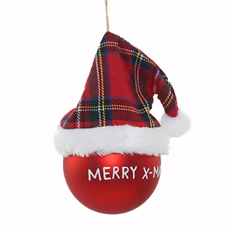 Wholesale custom Christmas balls with Christmas hats for Christmas tree decoration