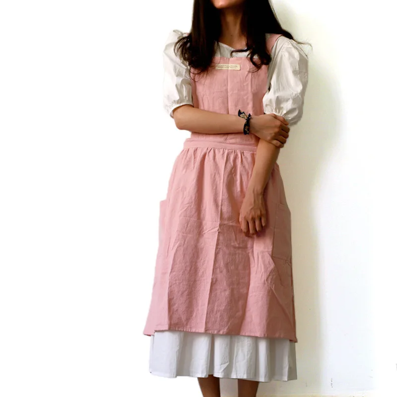 High Quality Custom Logo Cooking French Chefs Apron Cotton Linen Pinafore Customize Kitchen Apron with Logo