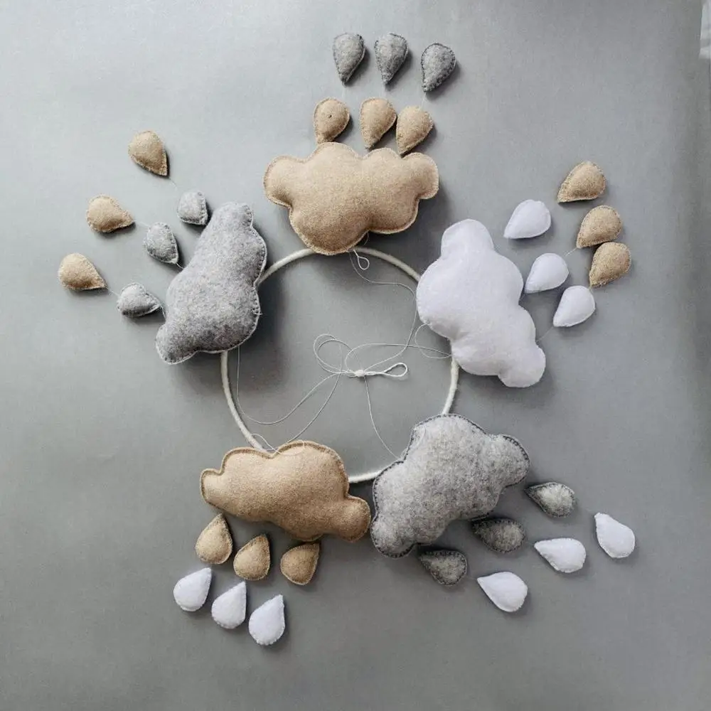 
Personalised baby shower souvenir ceiling beech wood hanger nordic rainbow clouds felt baby crib mobiles 