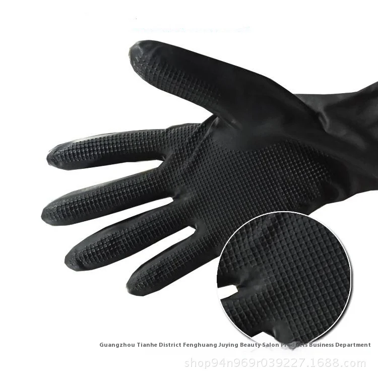 Waterproof Thick Latex Gloves for Hair Salon Beauty Non-Slip with Cotton Liner Black Perm Dyeing Tools
