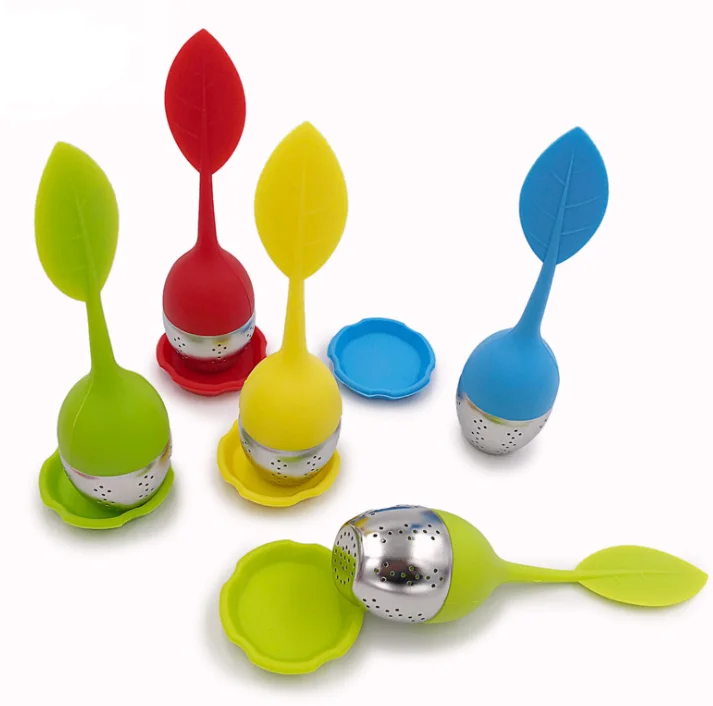 Leaf tea Infuser  Stainless Steel Fine Mesh Tea Filter with BPA-Free Silicone Leaf Handle and Drip Tray  Perfect Tea Straine
