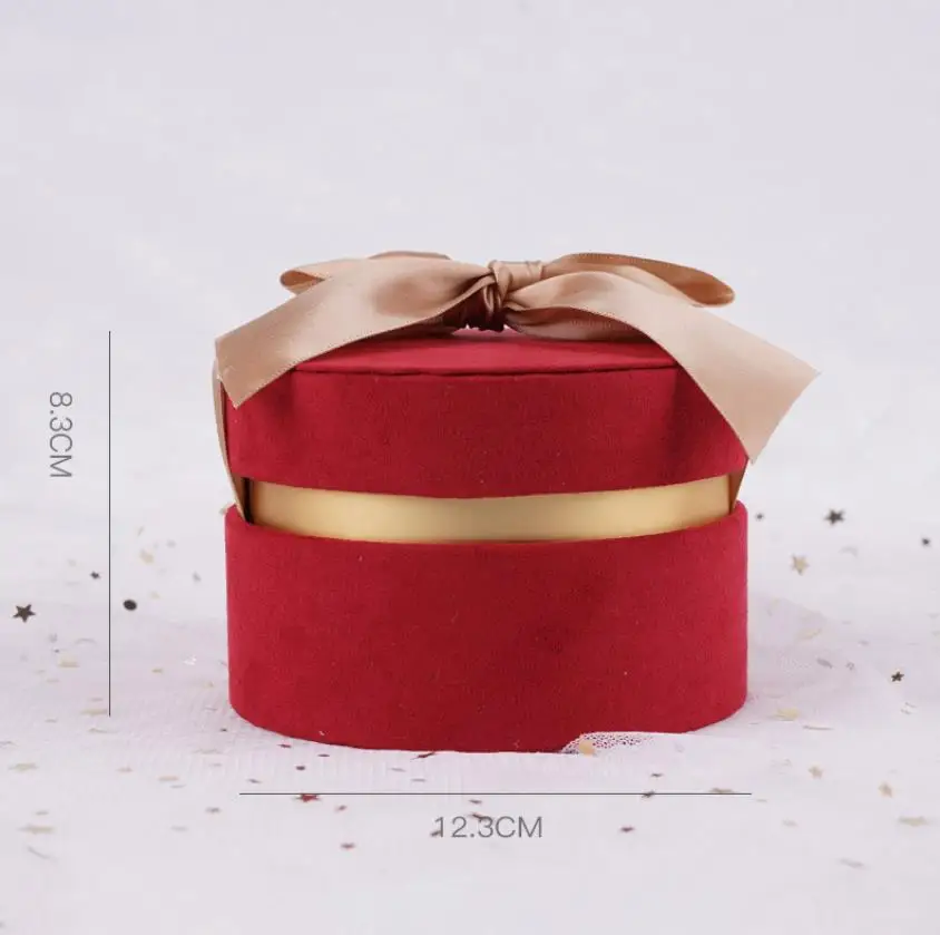 
Custom round/tube velvet cover paper wedding gift boxes with nice ribbon 