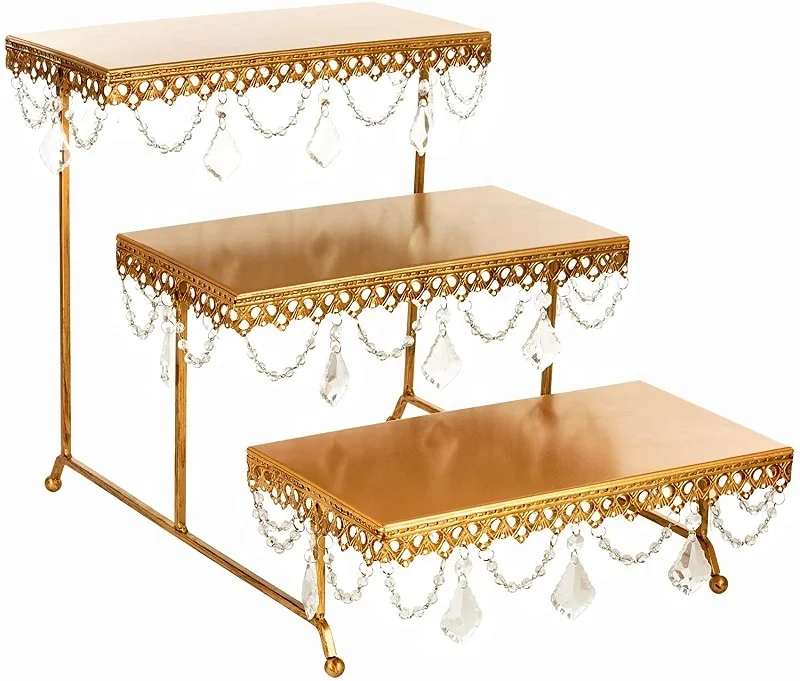 European Crystal Style Metal Cake Stand Multipurpose 3 Tier Layers Metal Wedding Cake Stand
